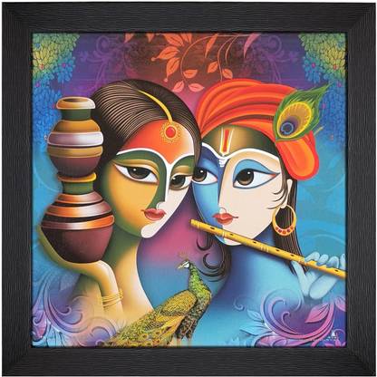Chhavi Radha Krishna Textured Digital Reprint 12 inch x 12 inch Painting