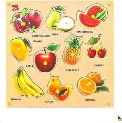 shubhcollection Wooden Fruit Puzzle Picture Board With Peg Knobs