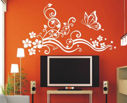 INDIA WALL STICKER 99 cm India Butterfly Vine Flower Wall Decal & Sticker Removable Sticker