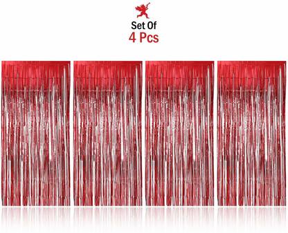 Party Propz Red Metallic Tinsel Foil Fringe Curtains (SET OF 4) Pack of 4