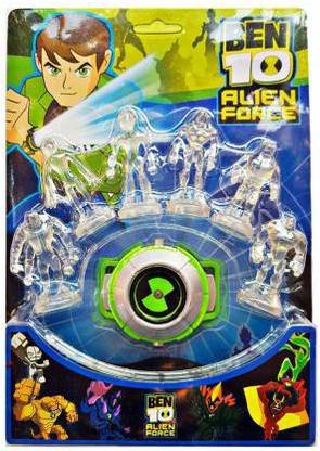 Srishti Solutions Ben 10 Alien Force Projector Watch With 6Pcs Action Figure For Kids - Green (Green)