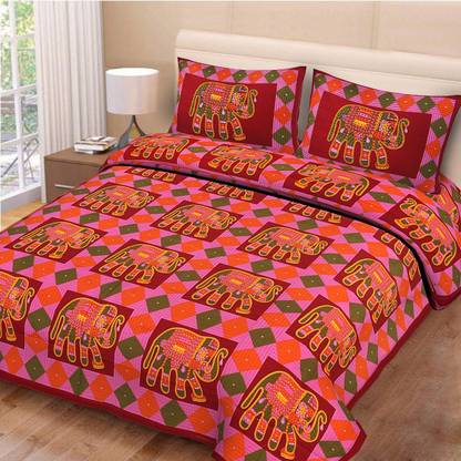 New Click Shop Cotton King Fitted & Flat 150 TC Self Design Bedsheet