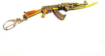 Mohema PUBG Akm with Yenki Beast Skin Metal Gold Sniper Weapon Gun Key Chain Key Chain