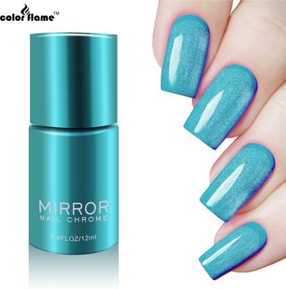 COLOR FLAME Mirror Effect Chrome Long Lasting Nail Polish Sky Blue