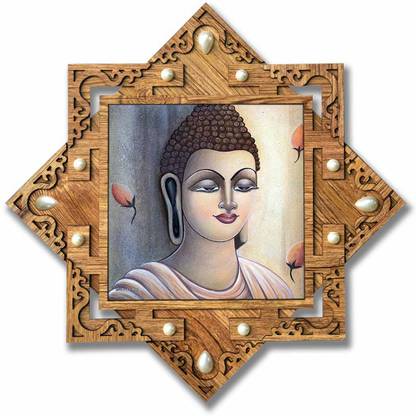 Poster N Frames Hand-Crafted Decorative Style Wooden Frame with photo of Buddha Digital Reprint 16.5 inch x 16.5 inch Painting