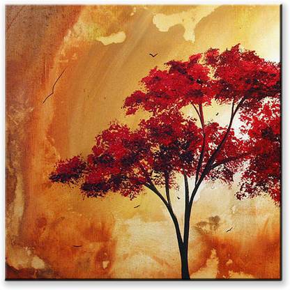 Pintura red tree designer Canvas Painting # Wall Art # Home Décor # Art Paint # Unique Design # Size(12 inch x 12 inch) # UV texture Canvas 12 inch x 12 inch Painting