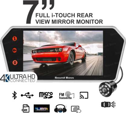 Sound Boss 7 INCH FULL I-TOUCH REAR VIEW MIRROR MONITOR WITH NIGHT VISION CAMERA (DRIVE SAFE) Black LED