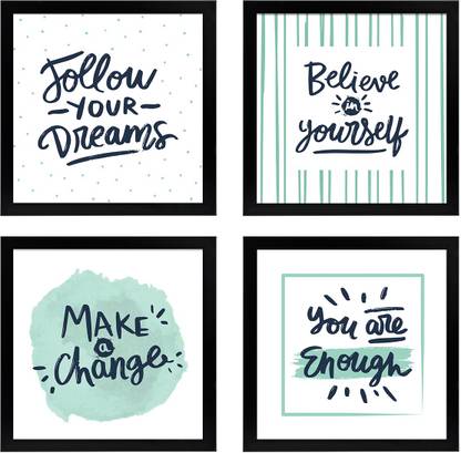 Motivational Quotes wall Frame - Wall Decors Item for Office - Office Decoration Items - Inspirational Posters Framed - (23 cm x 23 cm x 4 cm) – Set of 4 - Multicolor Paper Print