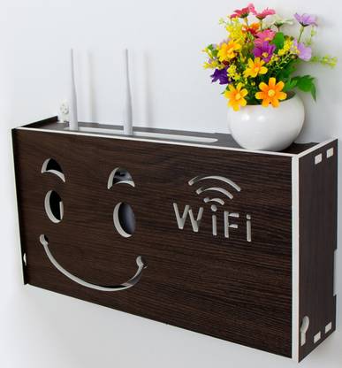 WORA WiFi Happy Smiley Wireless Router Storage Box Multimedia Wire Organizer Particle Board Wall Shelf