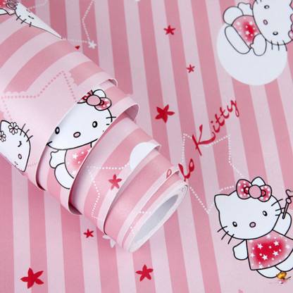 WolTop 600 cm Wallpaper Hello Kitty Girls Room Baby Decoration Wardrobe Furniture Decoration Self Adhesive Sticker