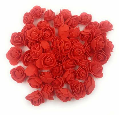 FASHION CLUSTER Foam Artificial Flower Roses (50 Piece, 3 cm) (Red)