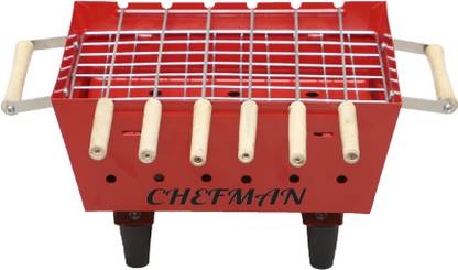 Chefman Charcoal BBQ Barbecue Grill | with Various Cooking Tools (Iron, Black)(Save Your Electricity Bill Its Use Only coal Base Barbeque ,6 Skewers Rib Roaster Grill
