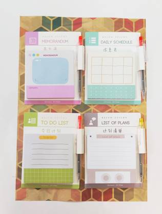 R H lifestyle Day to Day Planner Sticky Note with Pen 60 Sheets Self Adhesive, 4 Colors