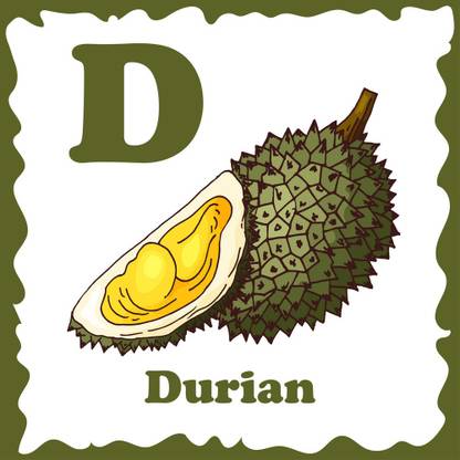 d for durian |Kids Room Posters|Poster for Play Schools|Cartoon Poster|Poster for Every Room,Office, Gym|Learning Poster|Self Adesive Sticker Paper Poster(size:12x18 inch) Paper Print
