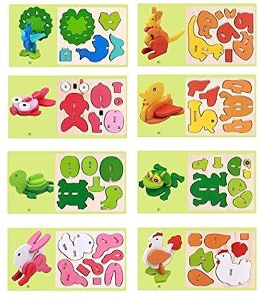 TEMSON 3D Wood Jigsaw Puzzles in Animals Shapes for Small Kids, Pack of 3 Different Patterns Puzzle(17.5x14.5cm)