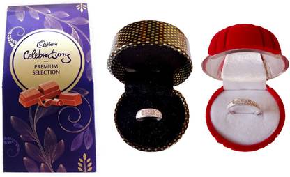 Cadbury Celerbratory Chocolate With Glowing Silver Couple Rings Combo