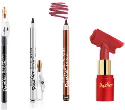 Eyetex Eyeliner,Lipliner,Eyebrow Pencil And Lipstick Combo Pack (608)