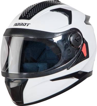 Steelbird Robot Full Face Helmet in Matt White with Plain Visor Motorbike Helmet