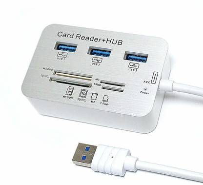 CLUSPEX USB 3.0 Card Reader and 3 Ports USB Hub Combo, High Speed External Memory Card Reader for PC, Laptop (MS, Micro SD, SD/MMC, M2, TF Card) USB 3.0 Card Reader And 3 Ports USB Hub Combo USB Hub, Card Reader