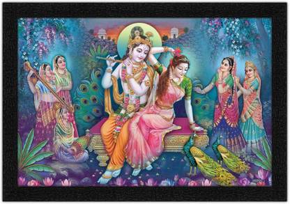 Wrap Up Box Lovely Radha Krishna in Vrindavan Painting with Synthetic Frame Digital Reprint 14 inch x 20 inch Painting