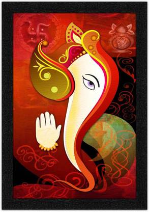 ADS Art Poster Ganesha face Painting with Synthetic Frame Digital Reprint 20 inch x 14 inch Painting