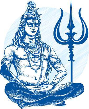 god & god's 50 cm Shiv Ji Sketch Modern Art 187 Self Adhesive Sticker