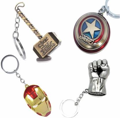 Vandana Novelty Multicolour Metal Alloy Marvel Merchandise Avengers Series Thor Captain American Iron Man Hulk Keyring - Pack of 4 Key Chain