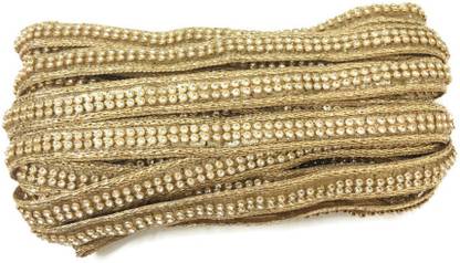 Dasync 5LB00081 Golden Stone Laces and Borders Material for Saree,Blouse Lace Reel