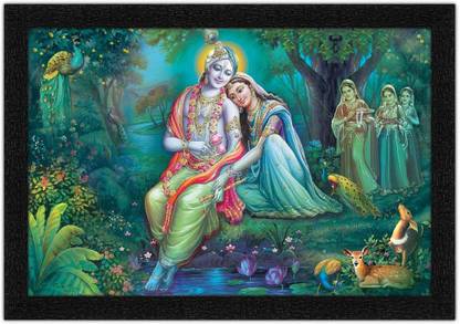 Wrap Up Box Radha Krishna With Gopis Painting with Synthetic Frame Digital Reprint 14 inch x 20 inch Painting