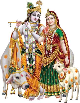 god & god's 53 cm Cow With Radha Krishna Modern Art 166 Self Adhesive Sticker