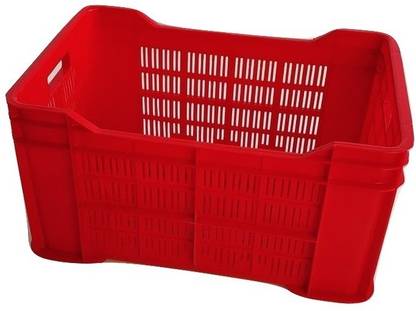 SAMPADA Plastic Sampada Synthetics Material Handling Storage Container Plastic Fruit Crate (540 x 357 x 290 mm, STP, RED) Storage Basket
