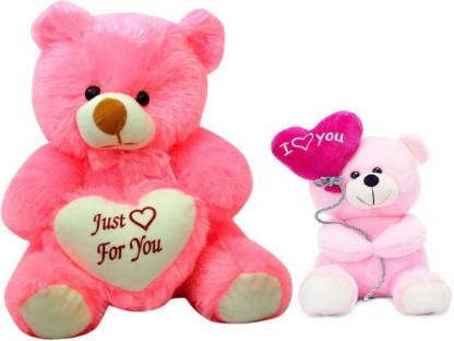 TEDDIES CUTE PINK TEDDY BEAR WITH JUST FOR YOU HEART  - 61 cm