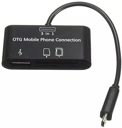 Mobhead 3 in 1 Card Reader OTG Mobile Phone Connection Micro USB 2.0 Android Mobile Phone Connection SD TF Card Flash Drive Reader For Android Adapter Card Reader, USB Cable