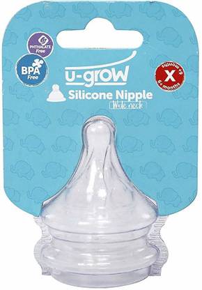U-grow Wide Neck Nipple, XL, Transparent (Pack of 2) New Born Flow Nipple