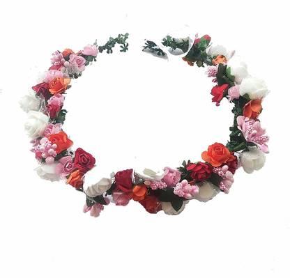 SHREE BALAJI Flower Pearl Gracious Tiara/Crown Head Band Hair Accessory Set