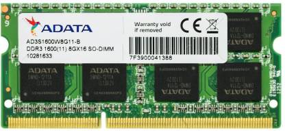 ADATA NA DDR3 8 GB (Single Channel) Laptop (AD3S1600W8G11-R)