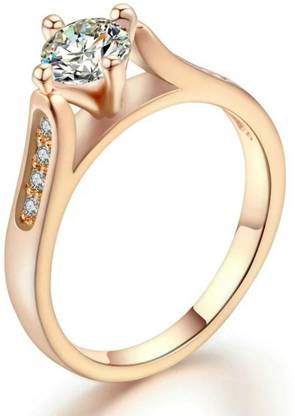 MYKI Swiss Diamond Rose Gold Plated Sizzling Ring For Women & Girls (Size -6) Stainless Steel Swarovski Zirconia Gold Plated Ring