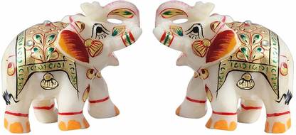 Fashion Bizz Rajasthani Handmade Small Elephant Marble Pair Handicraft Decorative Showpiece  -  6 cm