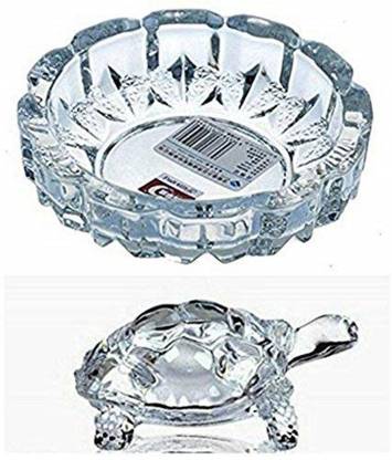 Shivshakti Kitchenware Crystal Turtle Tortoise with Plate for Feng Shui and Vastu Best Gift for Career and Good Luck Decorative Showpiece  -  15 cm