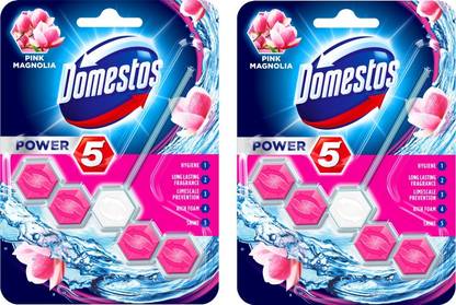 Domestos Power 5 Toilet Block Pink Mangolia 55g Pack Of 2 Floral Rim Block