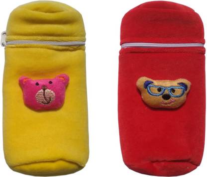 POOJA E-BUSINESS AARADHYA BABY FEEDING BOTTLE COVERS 150 ML, YELLOW RED