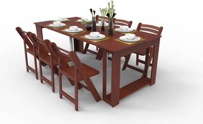 COMFOLD Mighty 2 to 8 Seater Extendable with 6 Foldable Chairs Engineered Wood 8 Seater Dining Set
