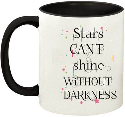 Juvixz Printed Star Can't shine without darkness Inside & Handle Black Coffee Ceramic Coffee Mug