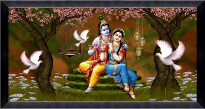 CATALOGWALA Radha Krishna Painting Shown Love And Dove Painting With Frame Digital Reprint 8 inch x 16 inch Painting