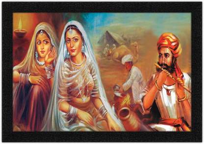 Art Amori Beautiful Rajasthani Painting with Synthetic Frame Digital Reprint 14 inch x 20 inch Painting