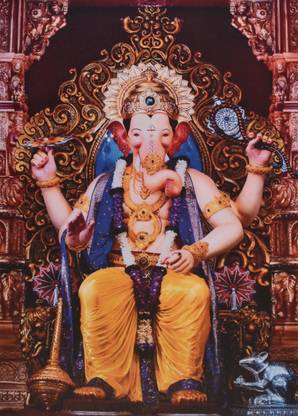 Lalbaugcha Raja Texture Painting Print Photo Without Frame (20 X 28 Inches) Fine Art Print