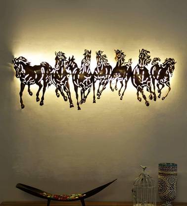 Collectible India Metal Wall Hangings 3D Running Horses Decorative Showpiece  -  43 cm