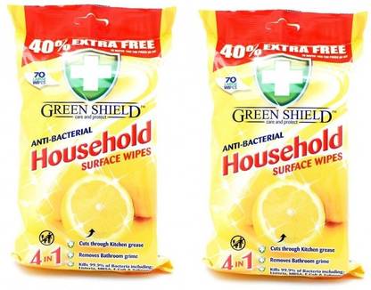 green shield Anti Bacterial Household Surface Wipes 70's Pack Of 2