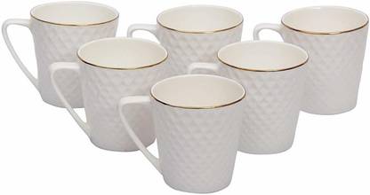 Sarsawal Pack of 6 Bone China White Coffee Mug Tea Cup (Pack of 6, 180 ml)