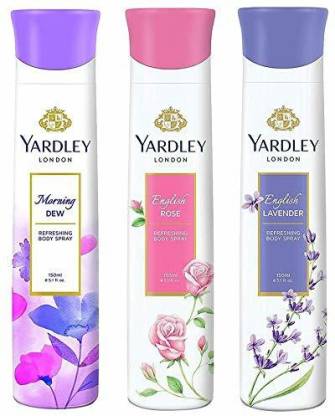 Yardley London Deo Tripack - English Lavender,English Rose,Morning Dew (Pack of 3) Deodorant Spray  -  For Women